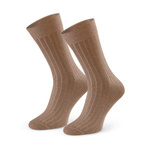 Organic Cotton and Camel Wool Antibacterial Striped Beige Socks