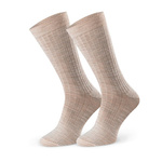 Skarpety męskie bezuciskowe z wełny merynosów, prążkowane, z dłuższą cholewką, kolor beżowy