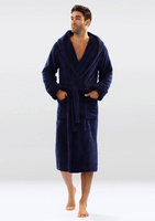 Men's Down Navy Blue Dressing Gown 130 Hooded Men's Undersuit with Hood